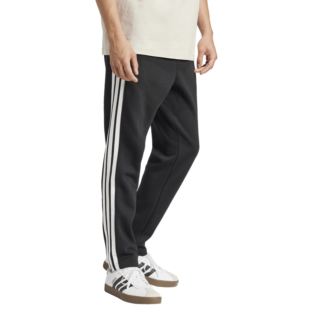 adidas Essentials 3-Stripes Fleece Open Hem Pants Image 5 of 6. Tap to open photo gallery.