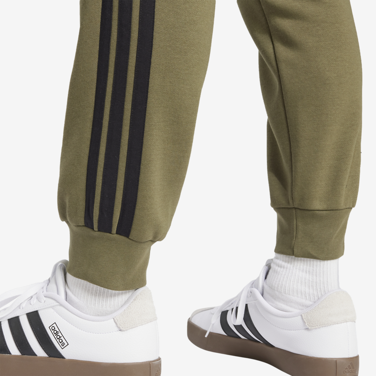 adidas Essentials 3-Stripes Fleece Joggers Image 4 of 6. Tap to open photo gallery.
