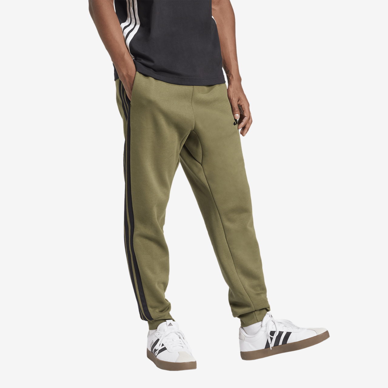 adidas Essentials 3-Stripes Fleece Joggers Image 5 of 6. Tap to open photo gallery.