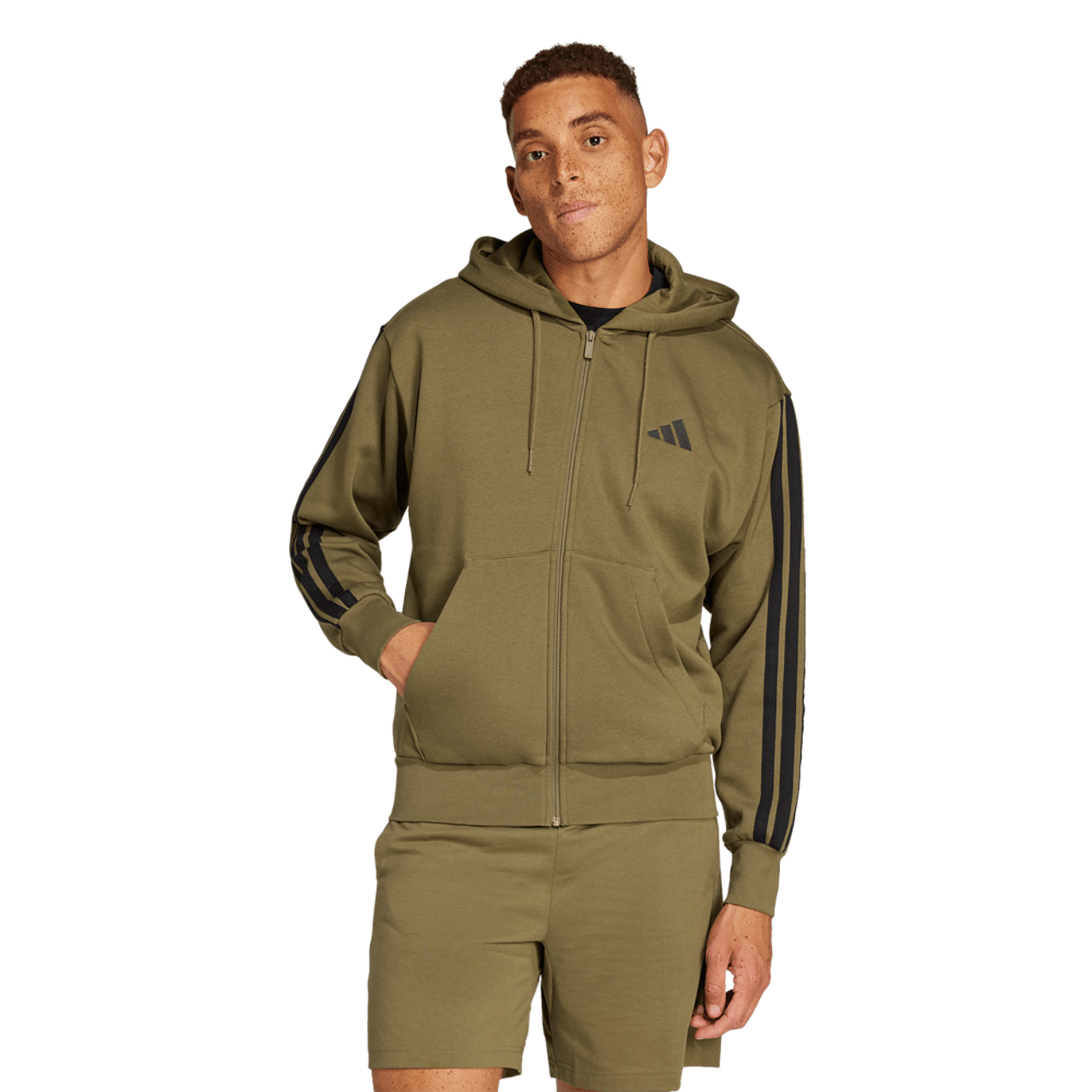 adidas Essentials 3-Stripes Fleece Hoodie Image 1 of 6. Tap to open photo gallery.