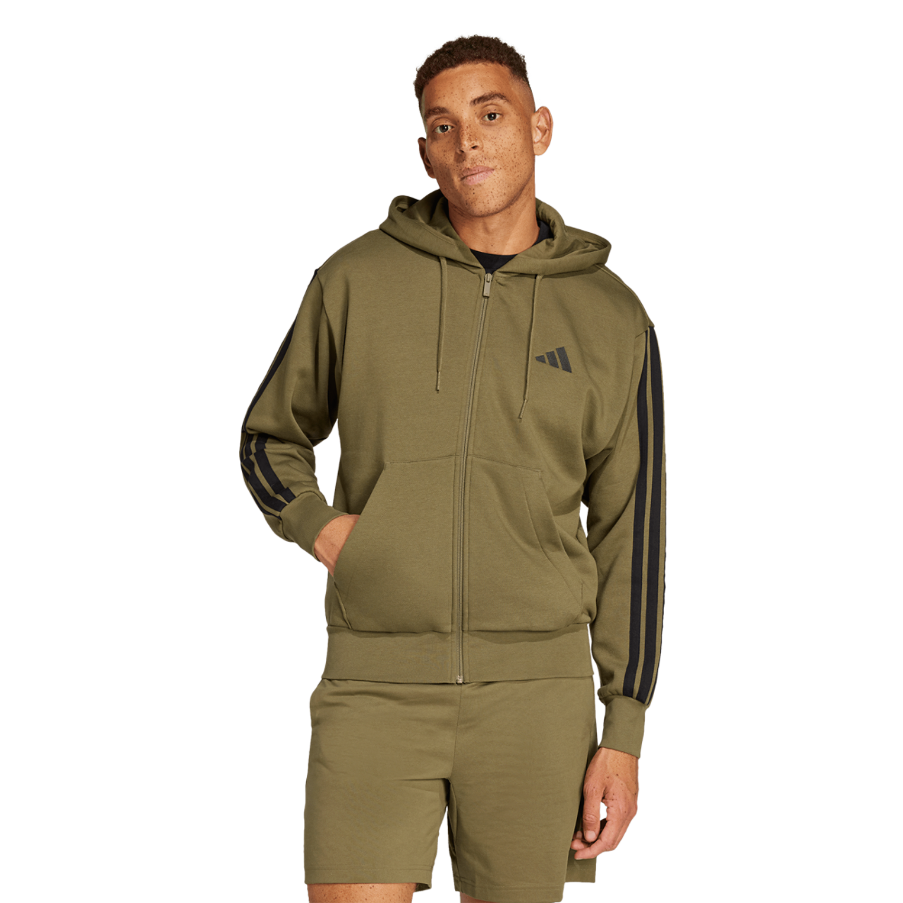 adidas Essentials 3-Stripes Fleece Hoodie Image 1 of 6. Tap to open photo gallery.