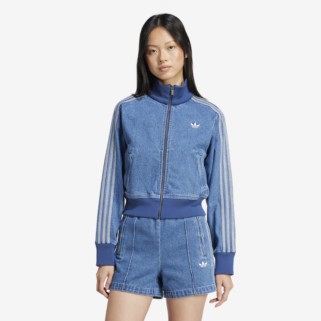 adidas Originals adicolor 3-Stripes Denim Track Top Image 1 of 5. Tap to open photo gallery.
