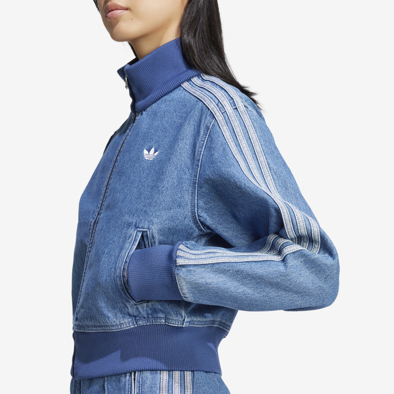 adidas Originals adicolor 3-Stripes Denim Track Top Image 4 of 5. Tap to open photo gallery.