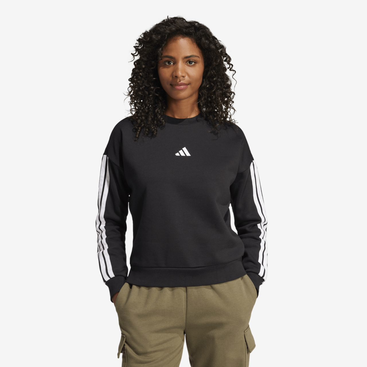 adidas Essentials 3-Stripes Fleece Sweatshirt Image 1 of 4. Tap to open photo gallery.