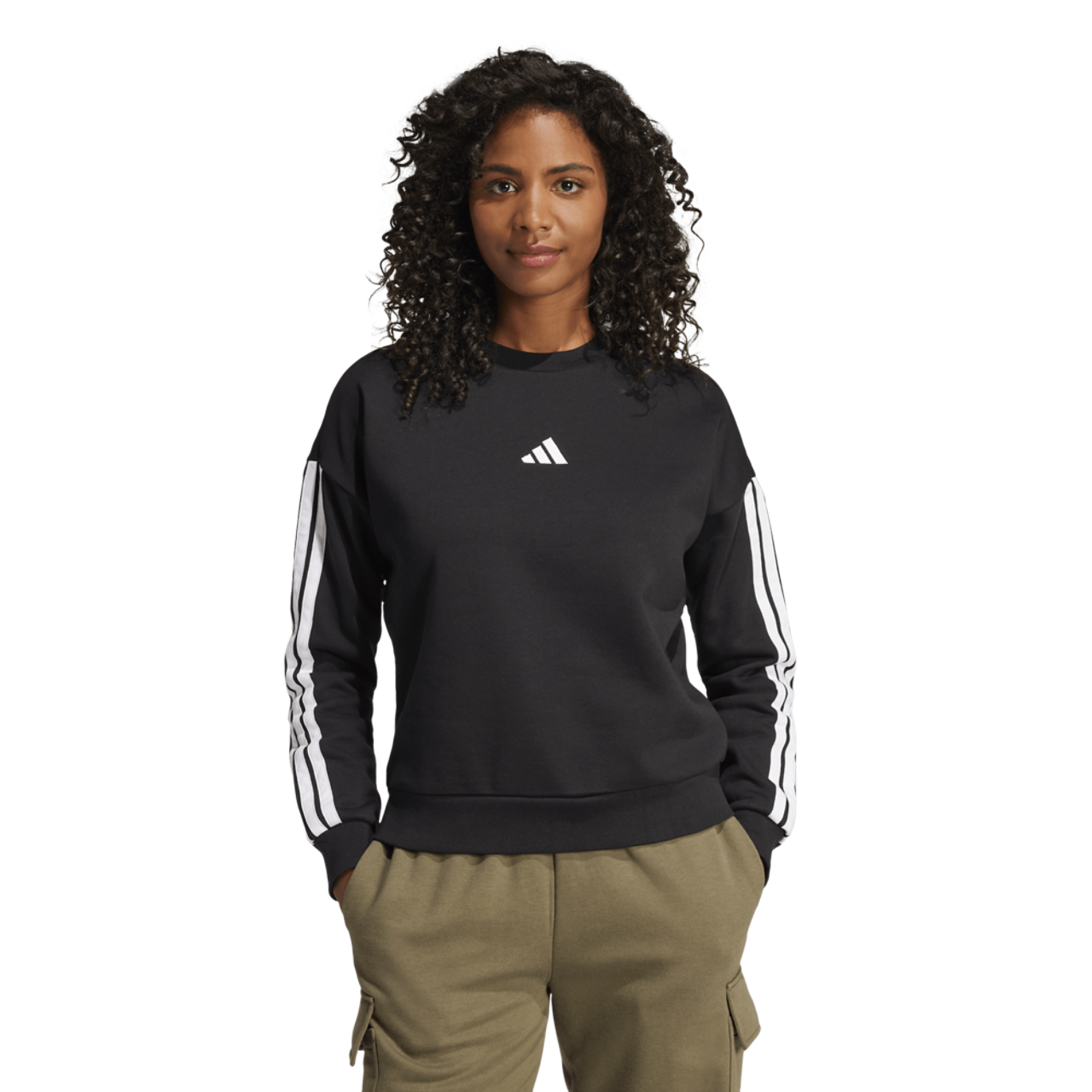 adidas Essentials 3-Stripes Fleece Sweatshirt Image 1 of 4. Tap to open photo gallery.