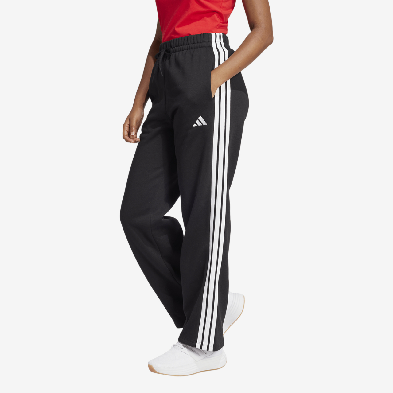 adidas Essentials 3-Stripes Open Hem Fleece Pants Image 1 of 6. Tap to open photo gallery.