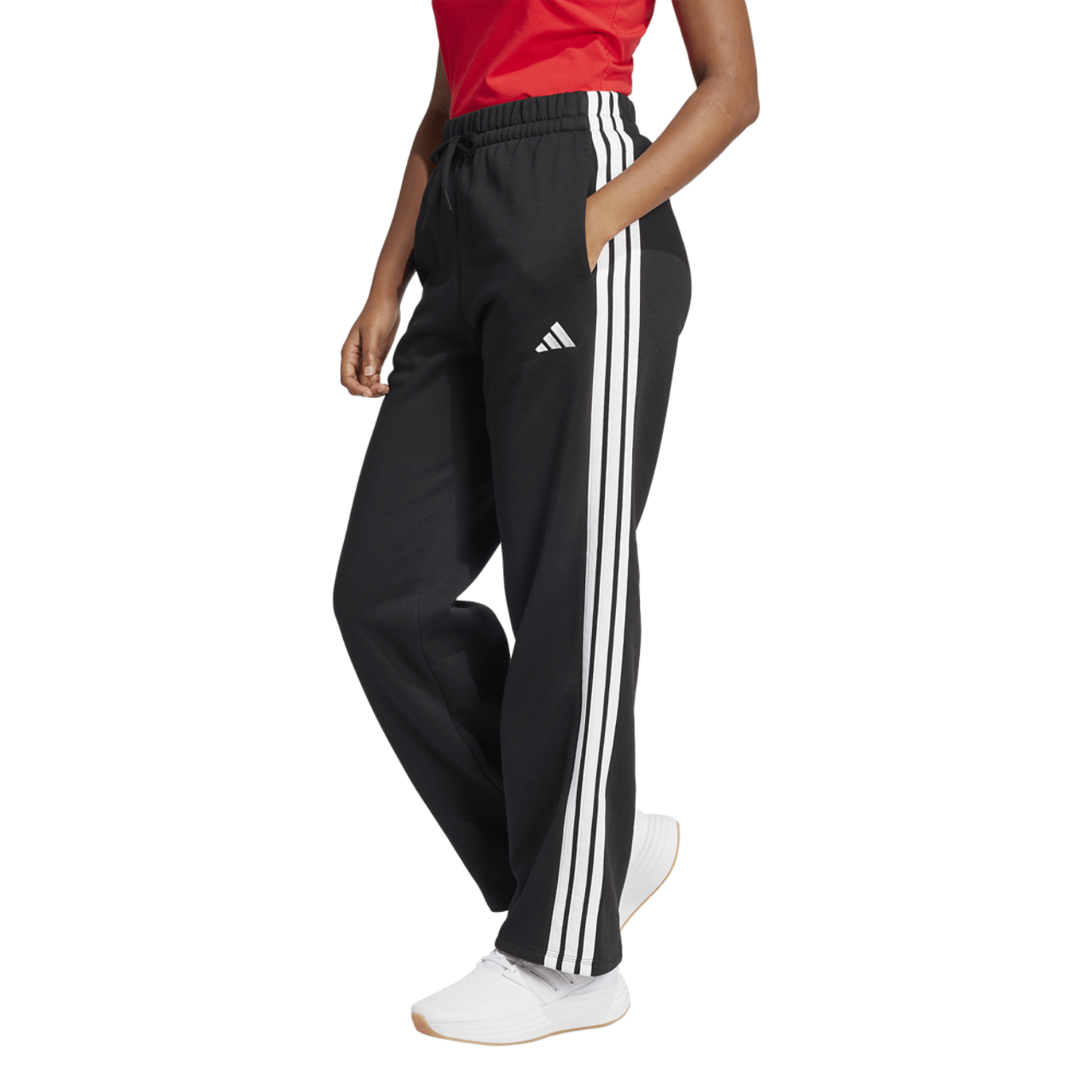 adidas Essentials 3-Stripes Open Hem Fleece Pants Image 1 of 6. Tap to open photo gallery.