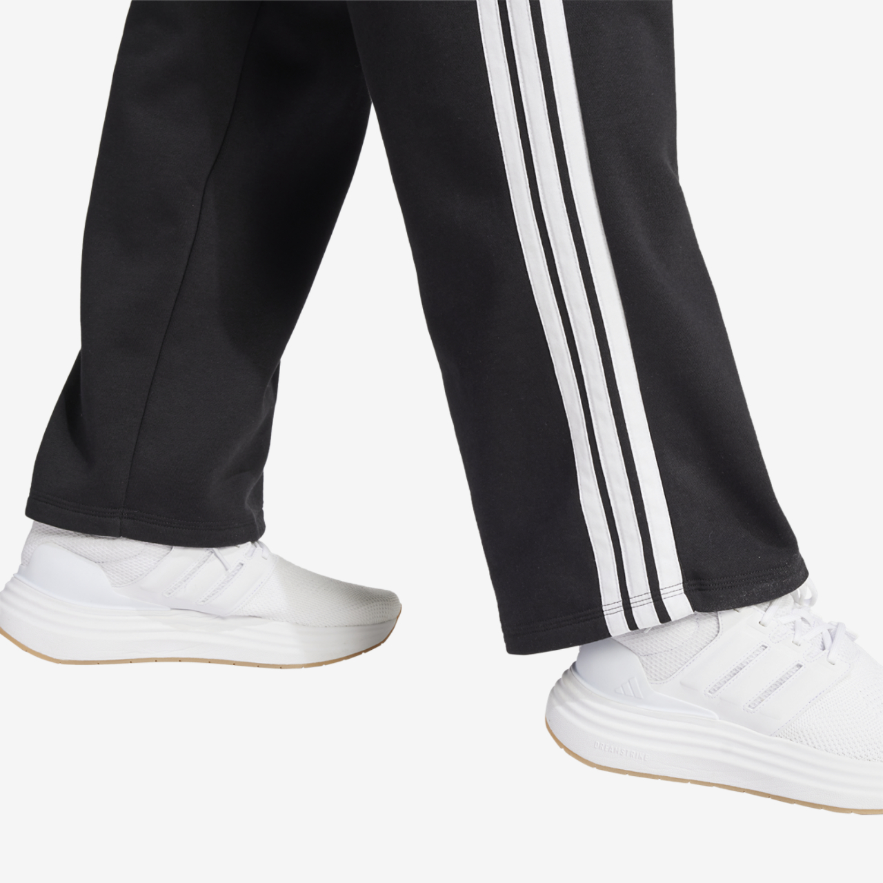 adidas Essentials 3-Stripes Open Hem Fleece Pants Image 3 of 6. Tap to open photo gallery.