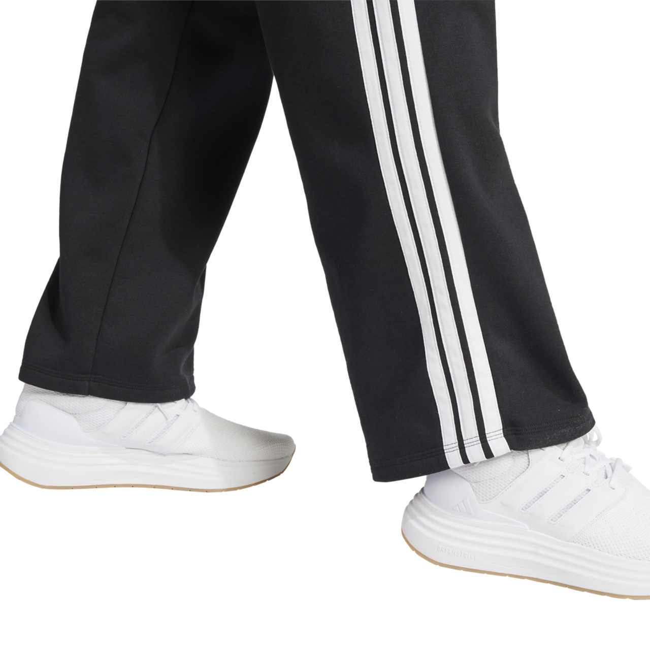 adidas Essentials 3-Stripes Open Hem Fleece Pants Image 3 of 6. Tap to open photo gallery.