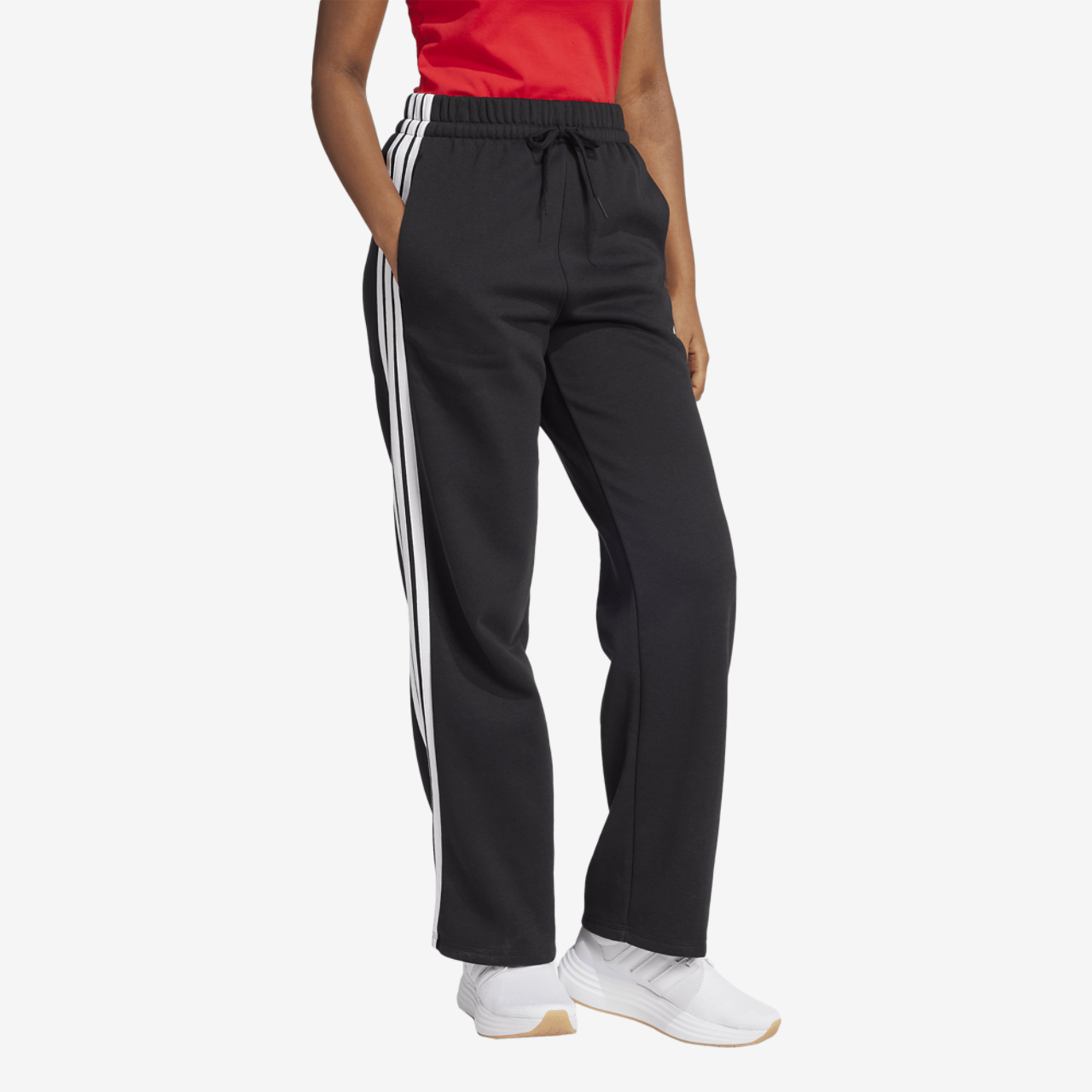 adidas Essentials 3-Stripes Open Hem Fleece Pants Image 5 of 6. Tap to open photo gallery.