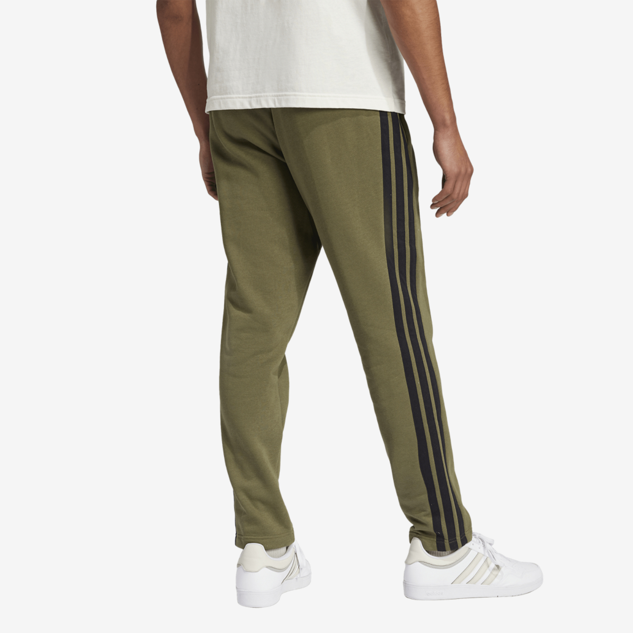 adidas Essentials 3-Stripes Fleece Open Hem Pants Image 2 of 6. Tap to open photo gallery.