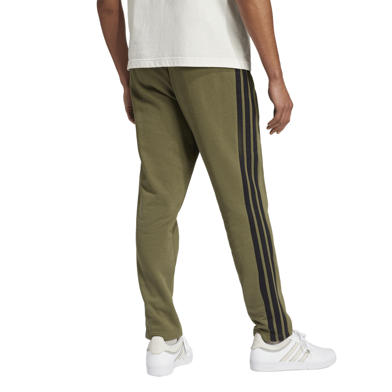 adidas Essentials 3-Stripes Fleece Open Hem Pants Image 2 of 6. Tap to open photo gallery.