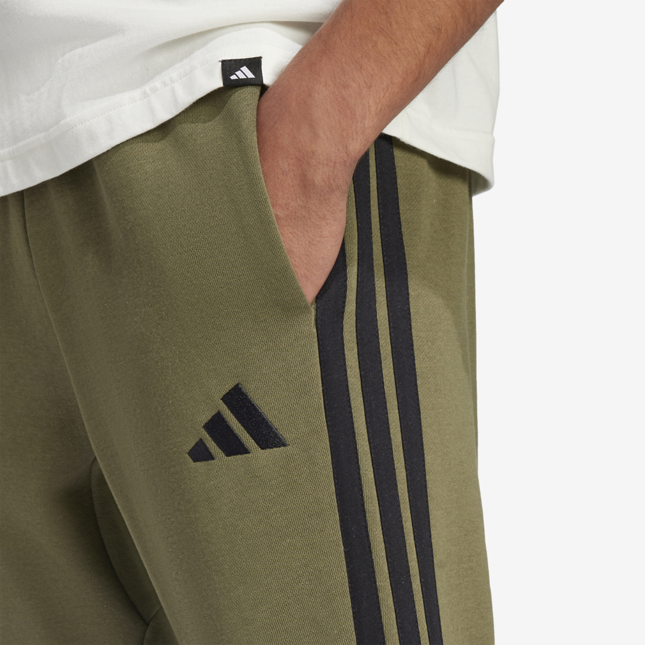 adidas Essentials 3-Stripes Fleece Open Hem Pants Image 3 of 6. Tap to open photo gallery.
