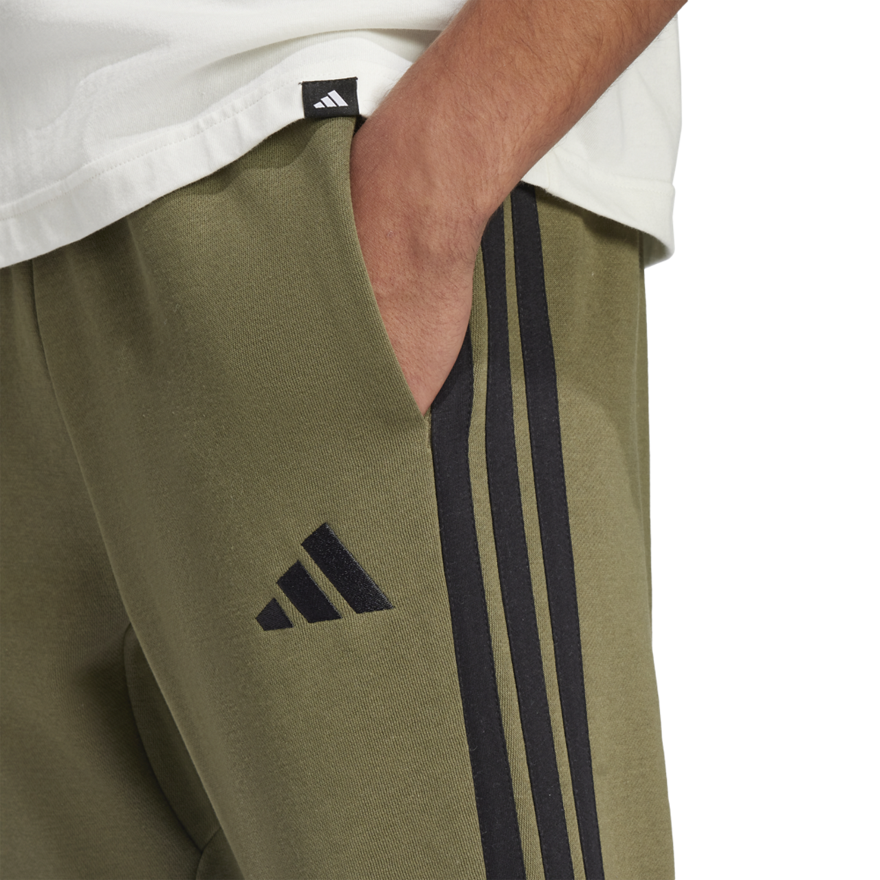 adidas Essentials 3-Stripes Fleece Open Hem Pants Image 3 of 6. Tap to open photo gallery.