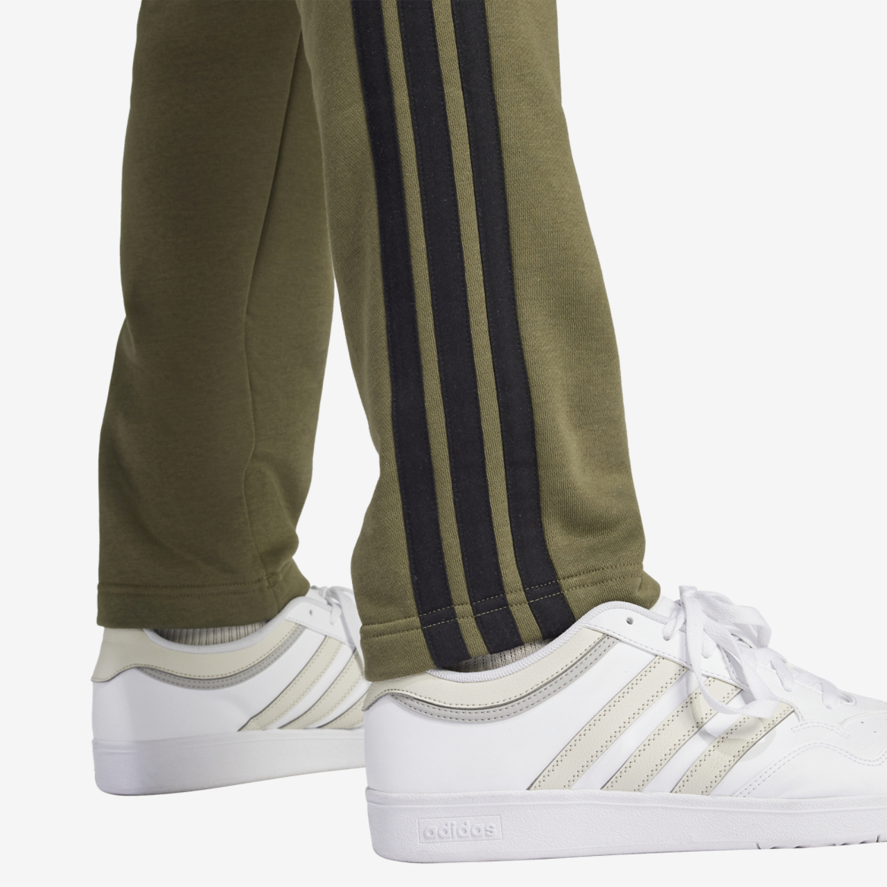 adidas Essentials 3-Stripes Fleece Open Hem Pants Image 4 of 6. Tap to open photo gallery.