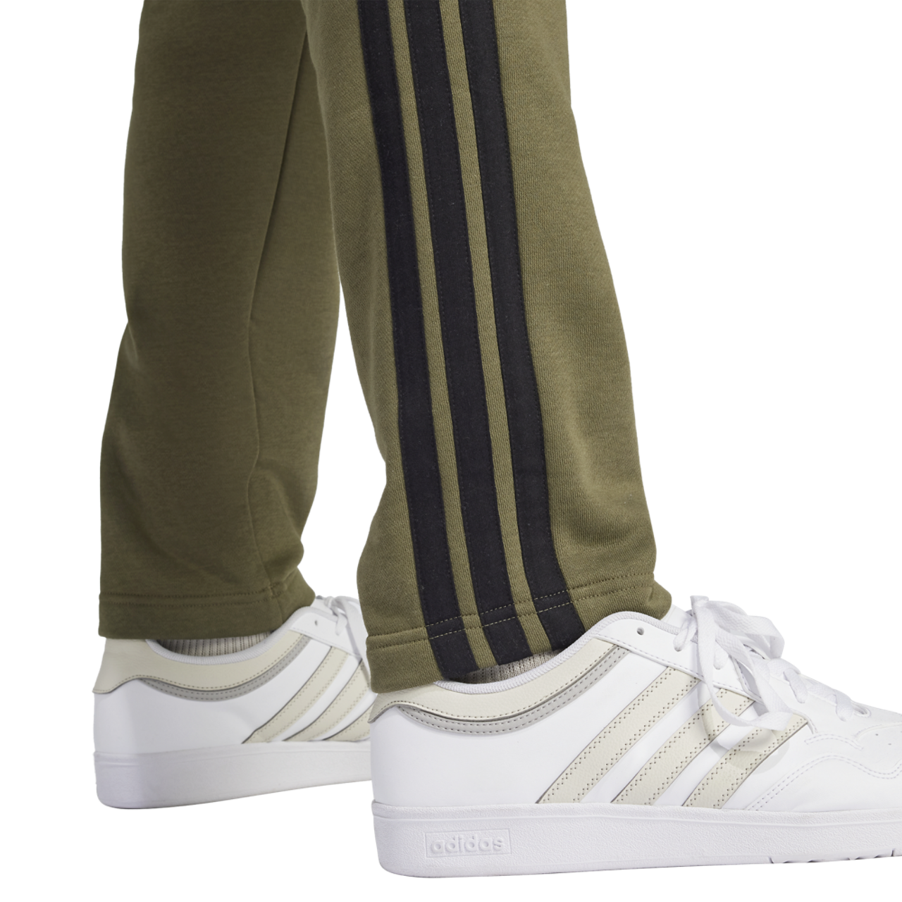 adidas Essentials 3-Stripes Fleece Open Hem Pants Image 4 of 6. Tap to open photo gallery.