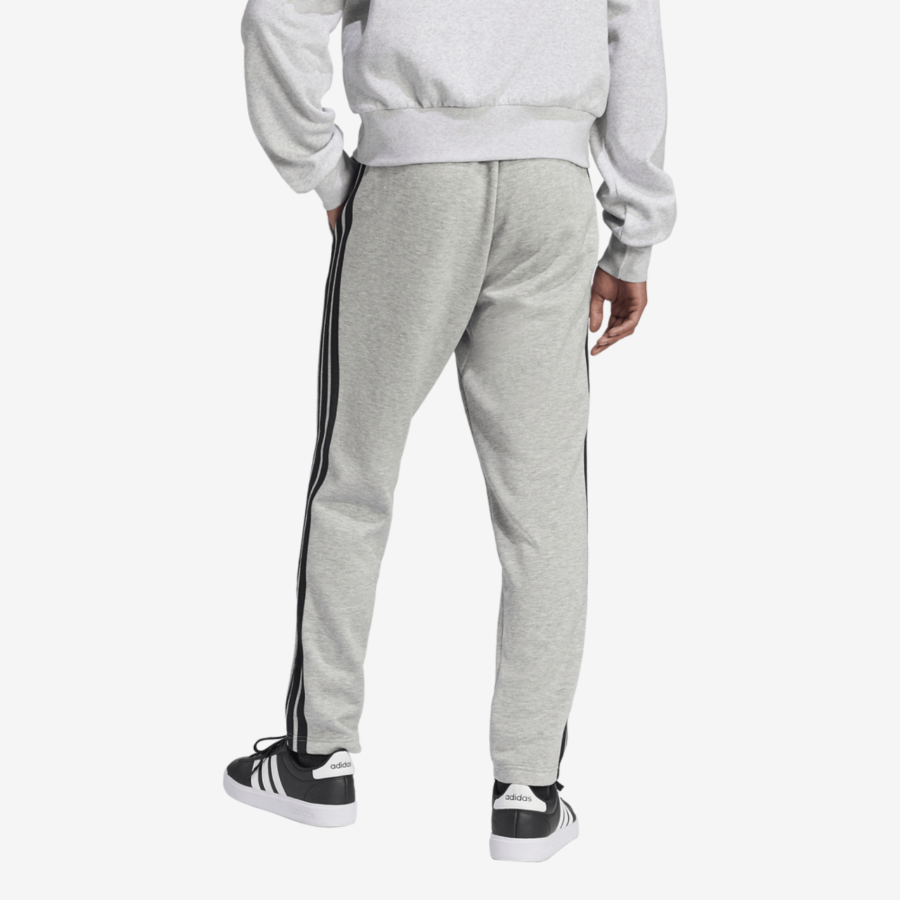 adidas Essentials 3-Stripes Fleece Open Hem Pants Image 2 of 6. Tap to open photo gallery.