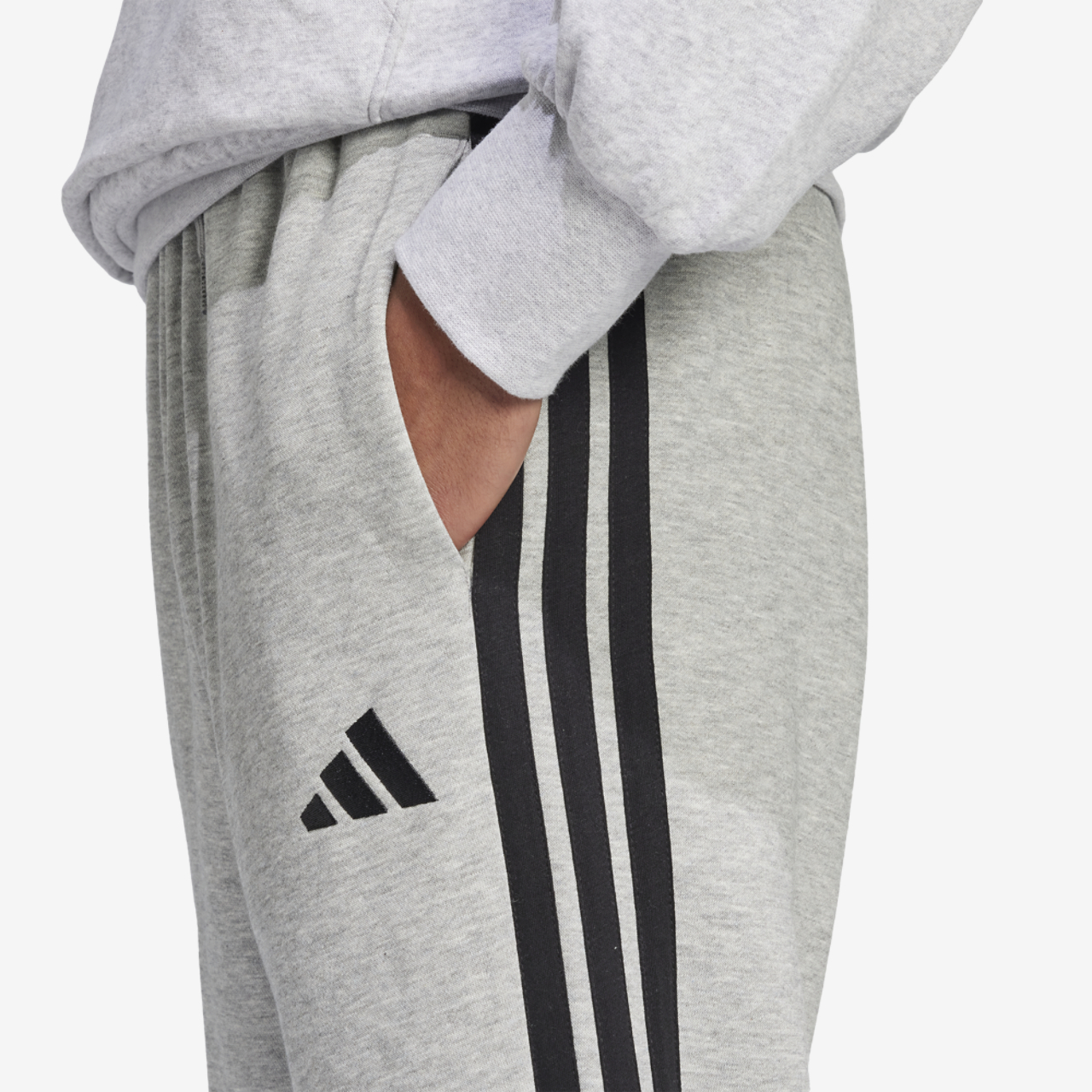 adidas Essentials 3-Stripes Fleece Open Hem Pants Image 4 of 6. Tap to open photo gallery.