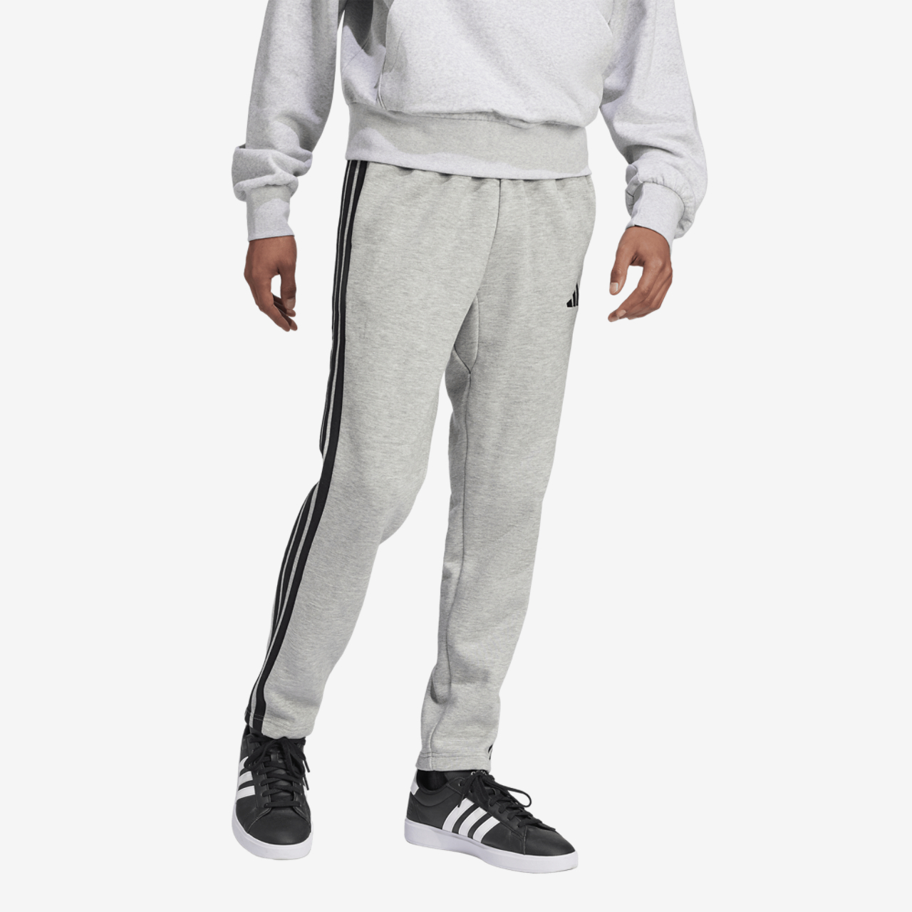 adidas Essentials 3-Stripes Fleece Open Hem Pants Image 5 of 6. Tap to open photo gallery.