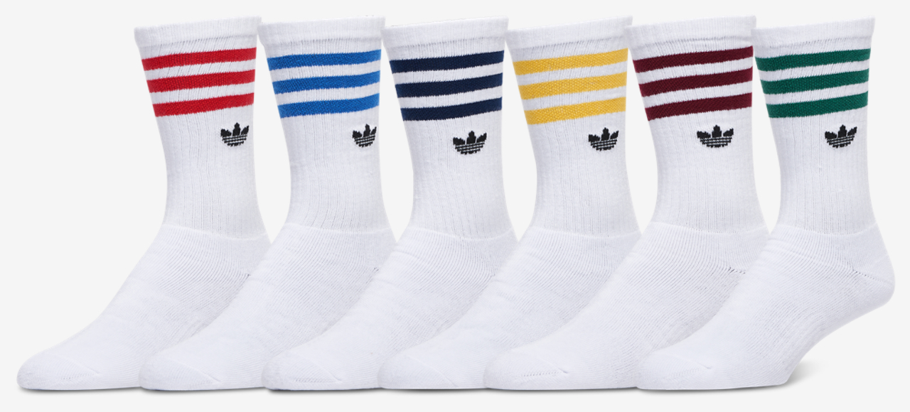 adidas Originals Trefoil Roller Crew Socks 6 Pack Image 1 of 7. Tap to open photo gallery.