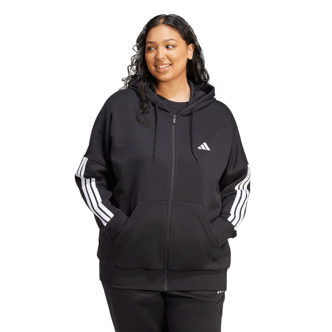adidas Essentials 3-Stripe FZ Fleece Hoodie (Plus Size) - Women's