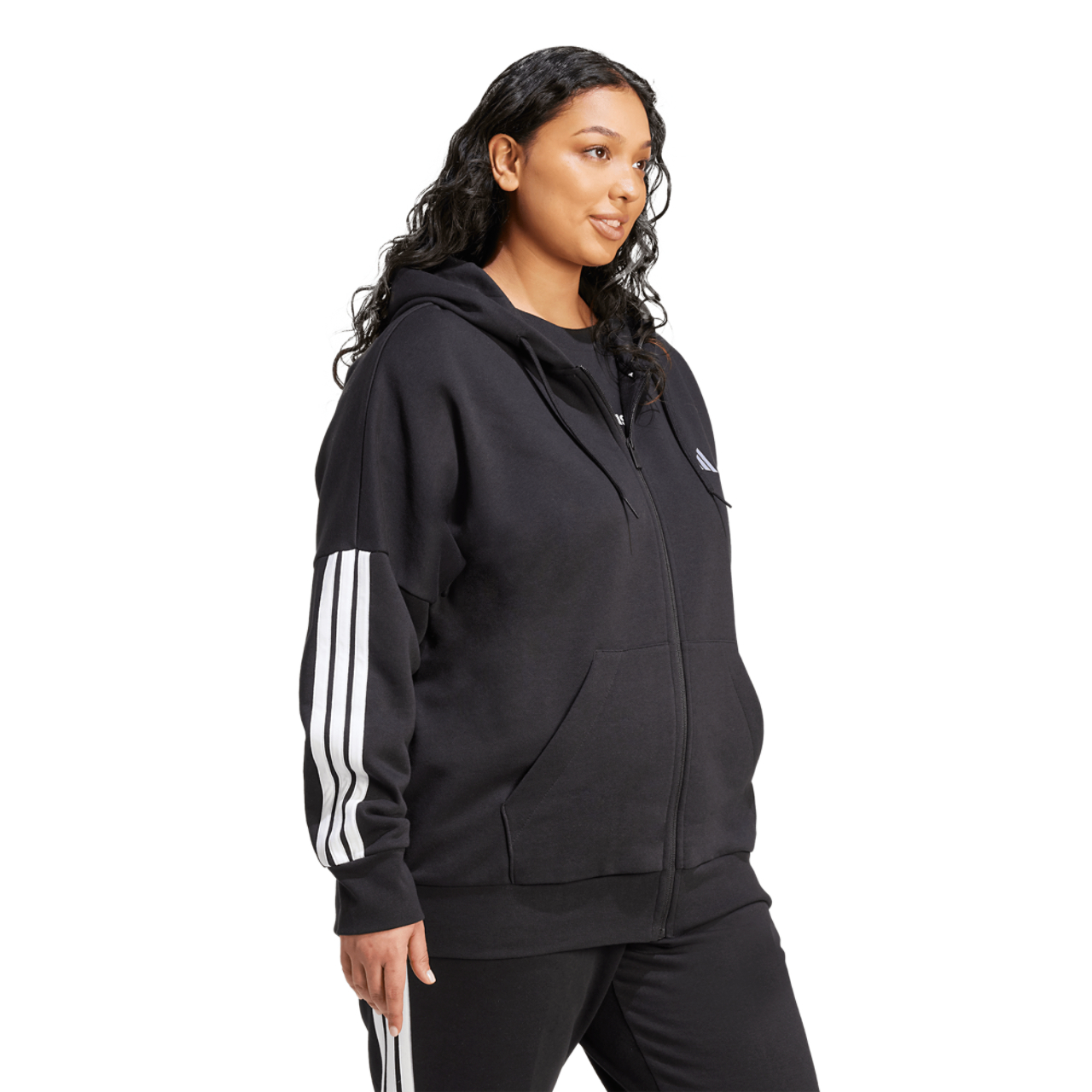adidas Essentials 3-Stripe FZ Fleece Hoodie (Plus Size) - Women's