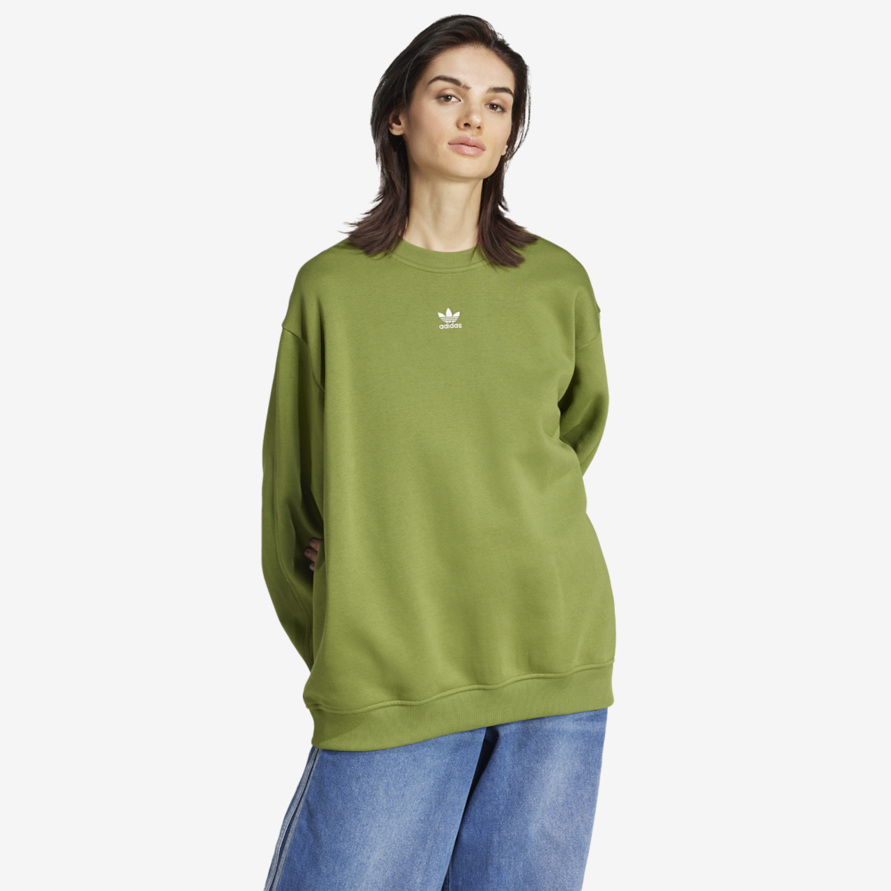 adidas Originals Fleece Oversized Crewneck Sweater Image 1 of 3. Tap to open photo gallery.