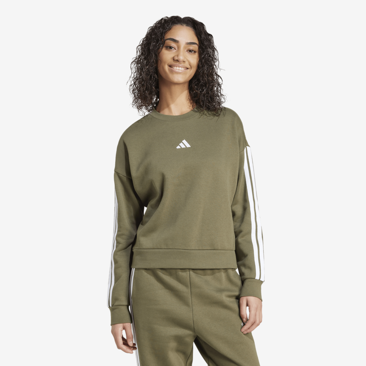 adidas Essentials 3-Stripes Fleece Sweatshirt Image 1 of 4. Tap to open photo gallery.