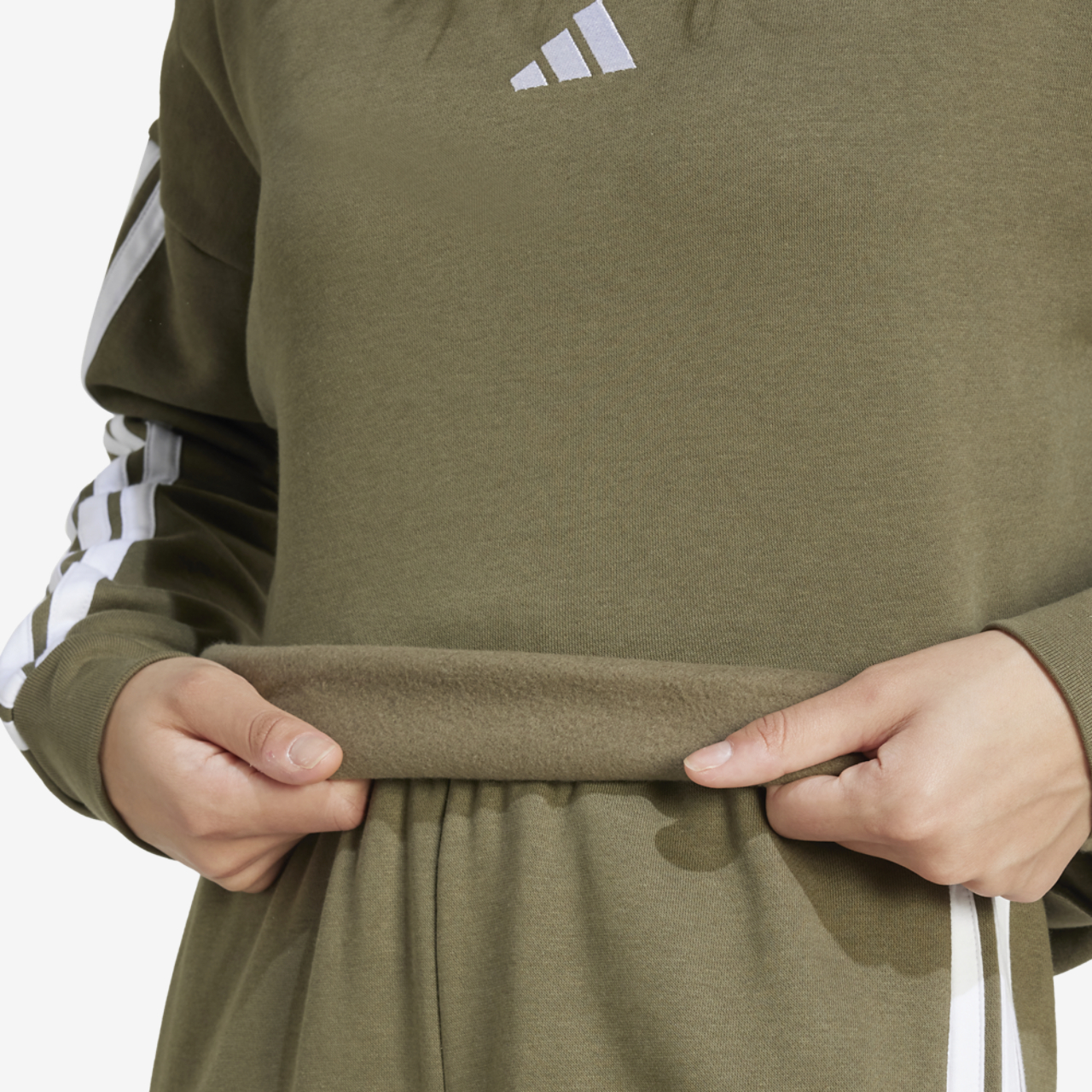 adidas Essentials 3-Stripes Fleece Sweatshirt Image 3 of 4. Tap to open photo gallery.