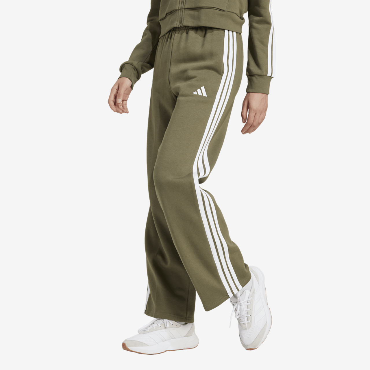adidas Essentials 3-Stripes Open Hem Fleece Pants Image 1 of 6. Tap to open photo gallery.