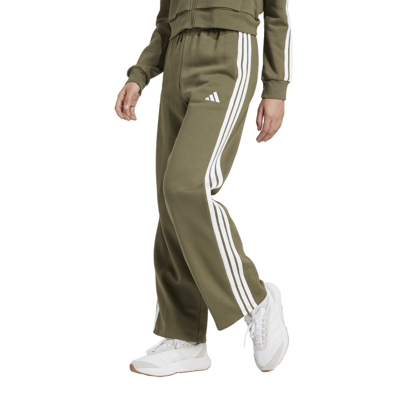 adidas Essentials 3-Stripes Open Hem Fleece Pants Image 1 of 6. Tap to open photo gallery.