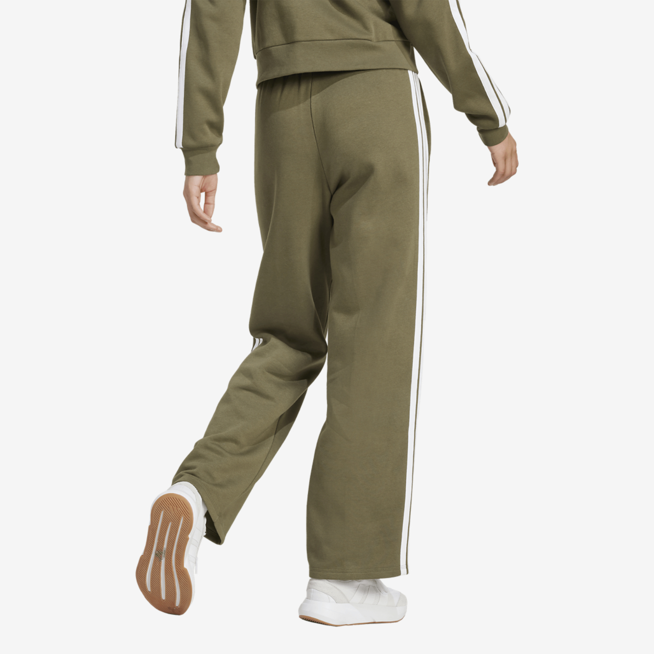 adidas Essentials 3-Stripes Open Hem Fleece Pants Image 2 of 6. Tap to open photo gallery.