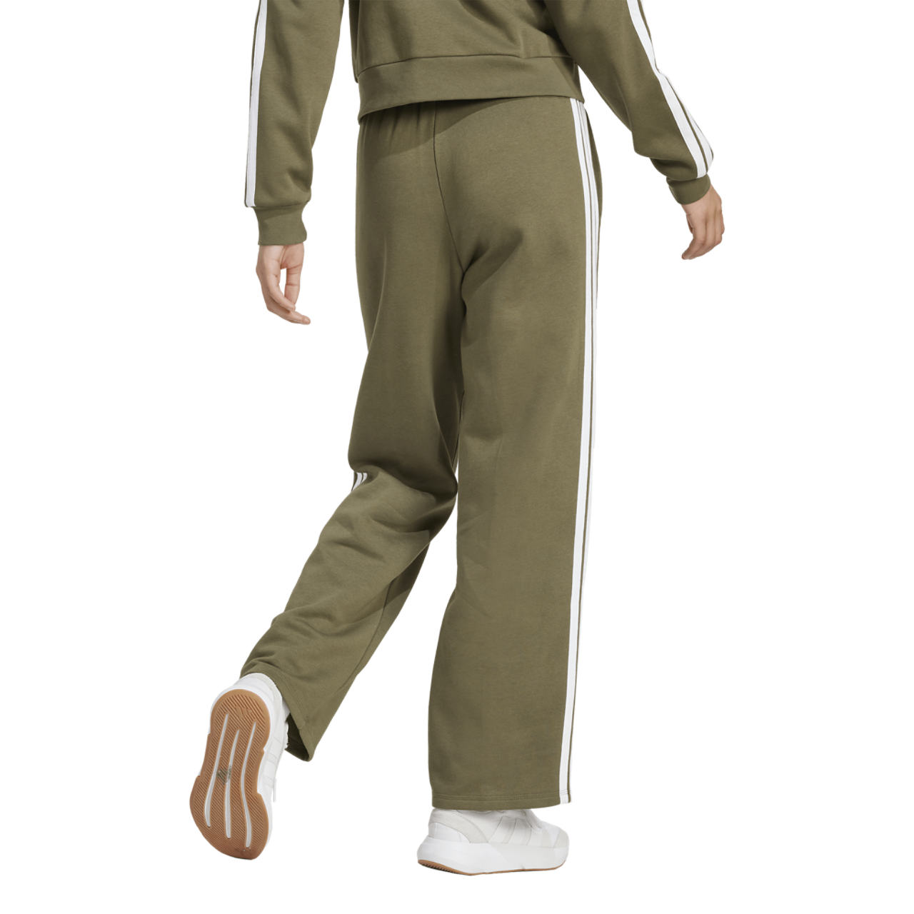 adidas Essentials 3-Stripes Open Hem Fleece Pants Image 2 of 6. Tap to open photo gallery.