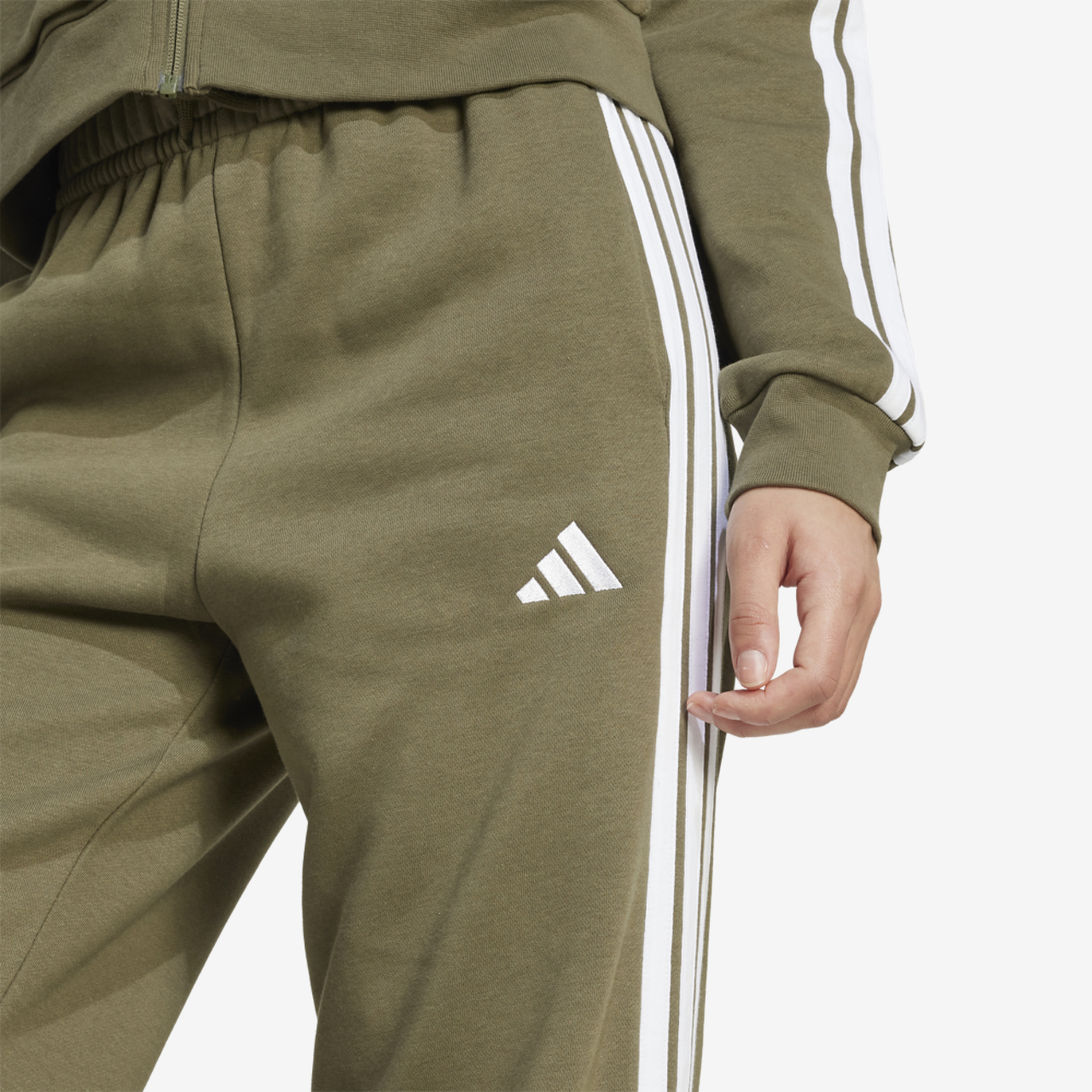 adidas Essentials 3-Stripes Open Hem Fleece Pants Image 3 of 6. Tap to open photo gallery.