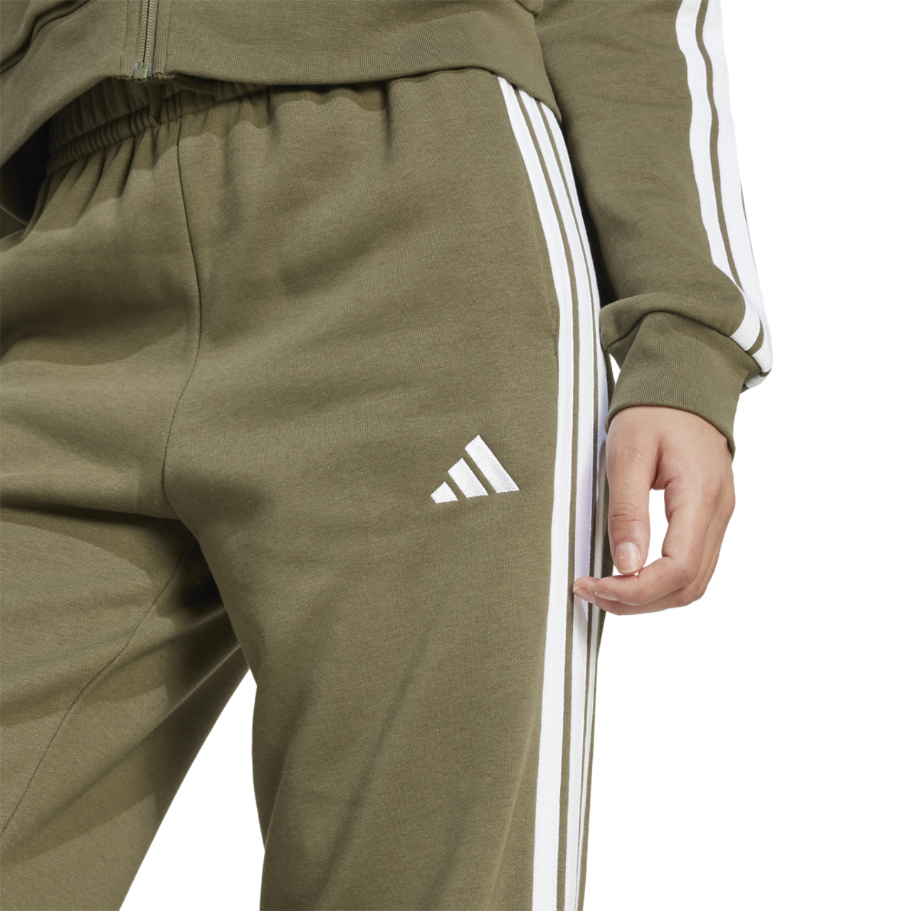 adidas Essentials 3-Stripes Open Hem Fleece Pants Image 3 of 6. Tap to open photo gallery.
