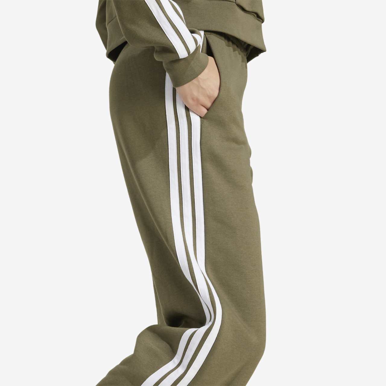 adidas Essentials 3-Stripes Open Hem Fleece Pants Image 4 of 6. Tap to open photo gallery.