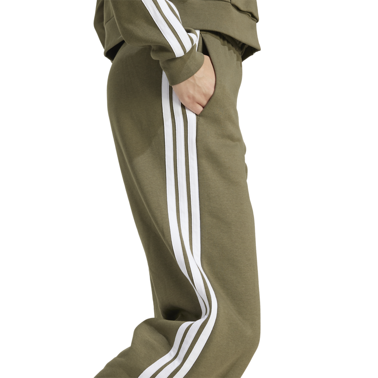 adidas Essentials 3-Stripes Open Hem Fleece Pants Image 4 of 6. Tap to open photo gallery.
