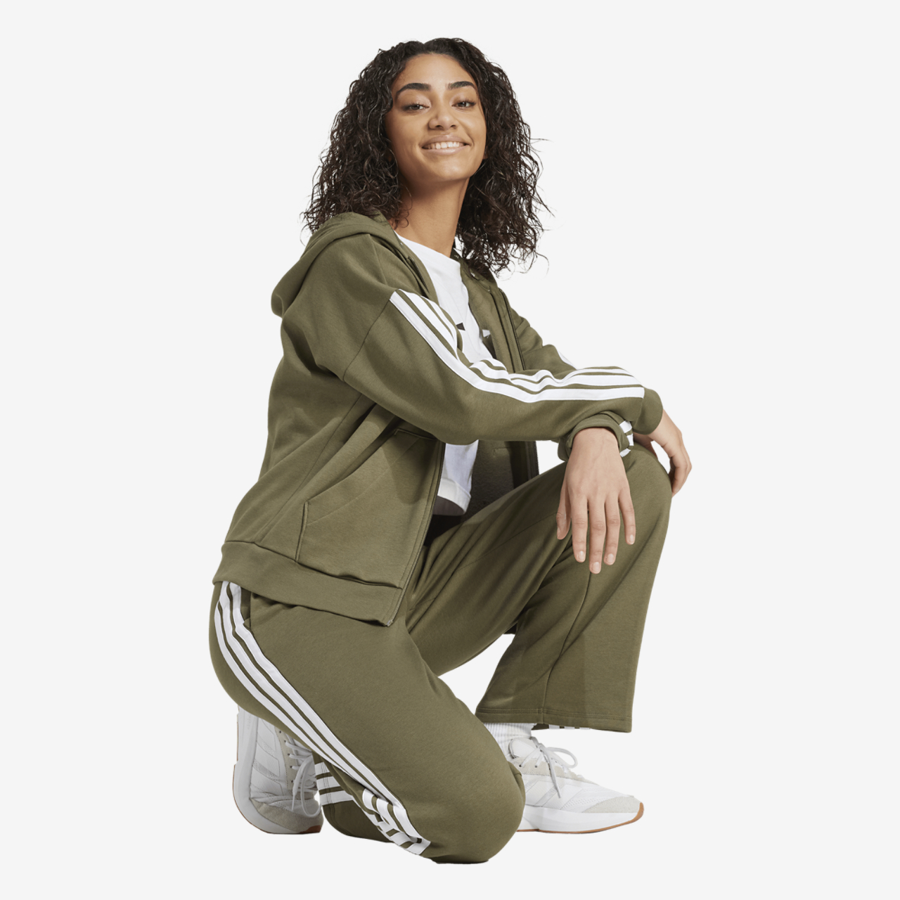 adidas Essentials 3-Stripes Open Hem Fleece Pants Image 5 of 6. Tap to open photo gallery.