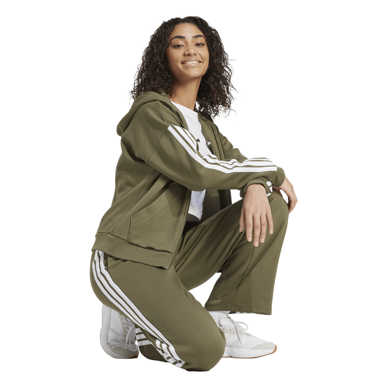 adidas Essentials 3-Stripes Open Hem Fleece Pants Image 5 of 6. Tap to open photo gallery.