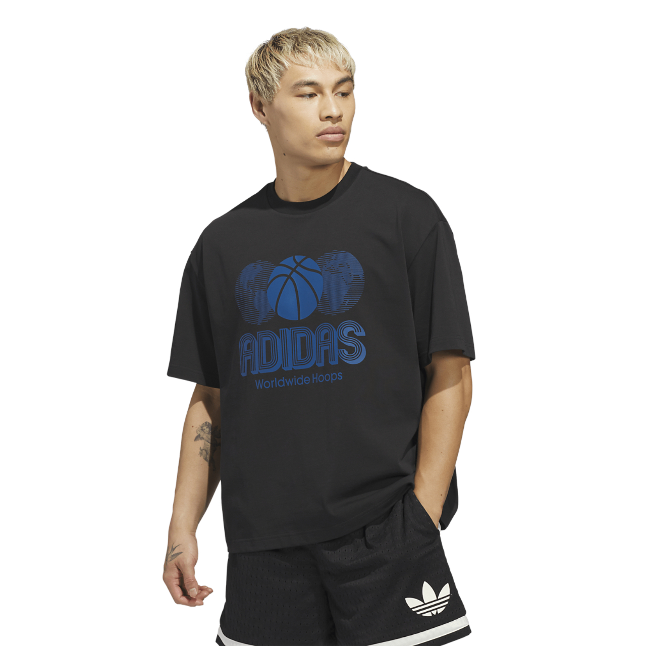 adidas Worldwide Hoops Logo Graphic Basketball T-Shirt Image 1 of 6. Tap to open photo gallery.