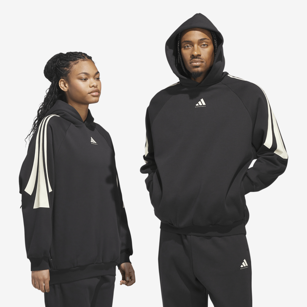 adidas Basketball 3-Stripes Fleece Hoodie Image 1 of 4. Tap to open photo gallery.