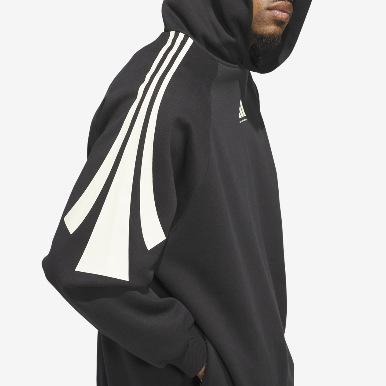 adidas Basketball 3-Stripes Fleece Hoodie Image 3 of 4. Tap to open photo gallery.