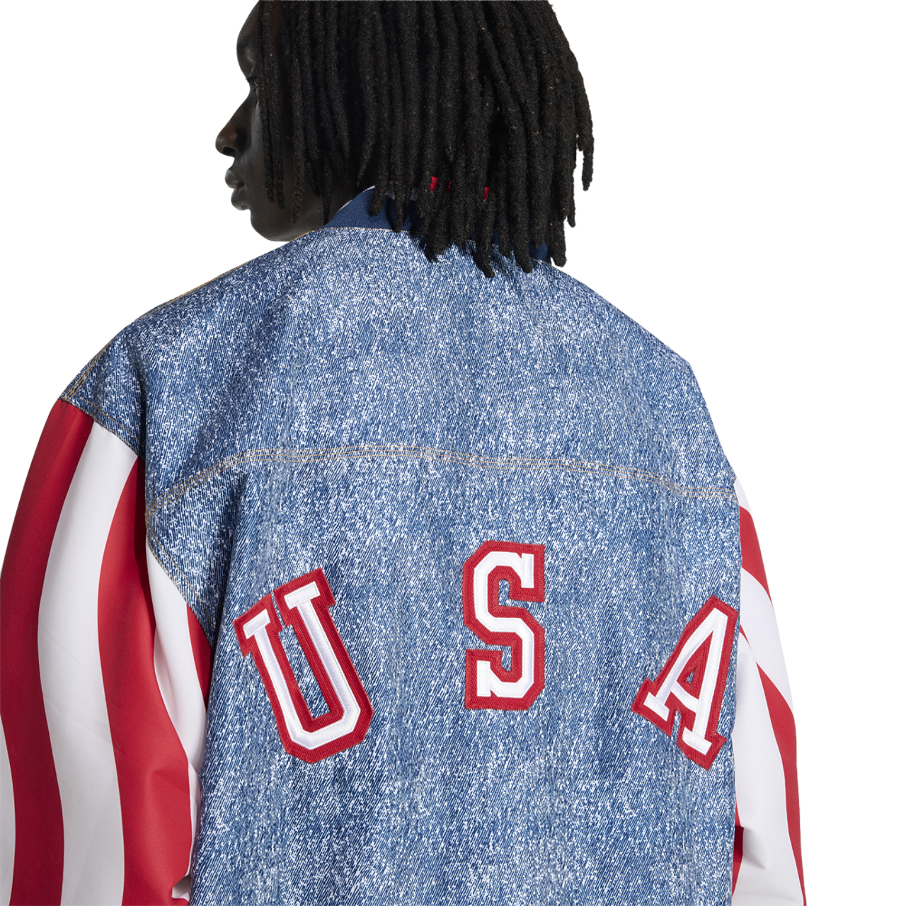 adidas US Denim Graphic Jacket Image 4 of 6. Tap to open photo gallery.
