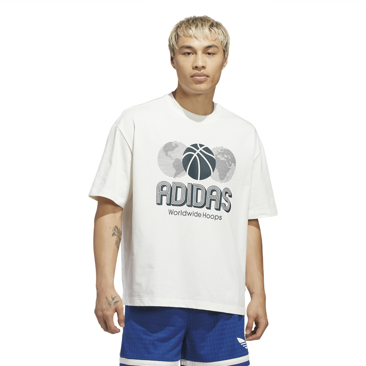 adidas Worldwide Hoops Logo Graphic Basketball T-Shirt Image 1 of 6. Tap to open photo gallery.