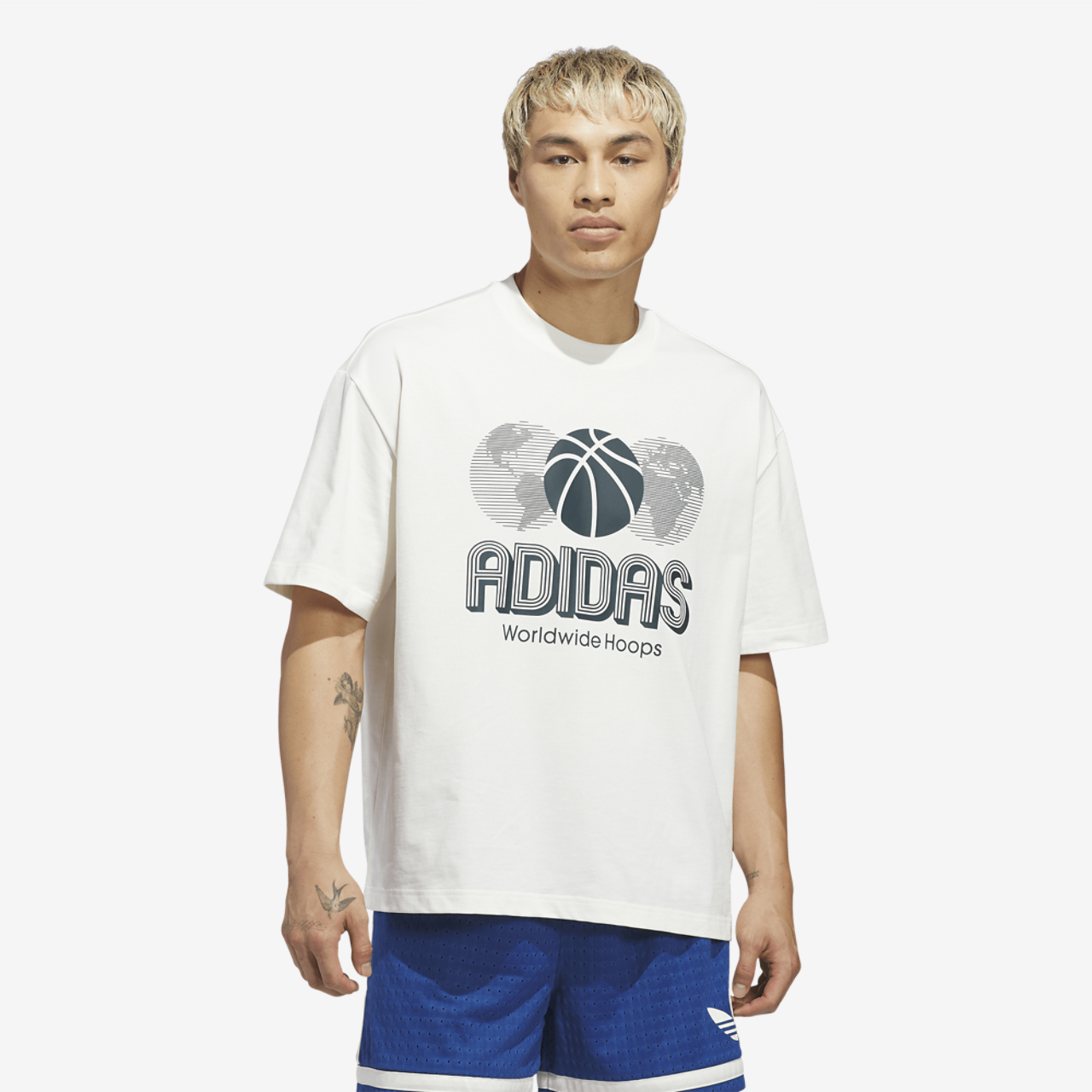 adidas Worldwide Hoops Logo Graphic Basketball T-Shirt Image 1 of 6. Tap to open photo gallery.