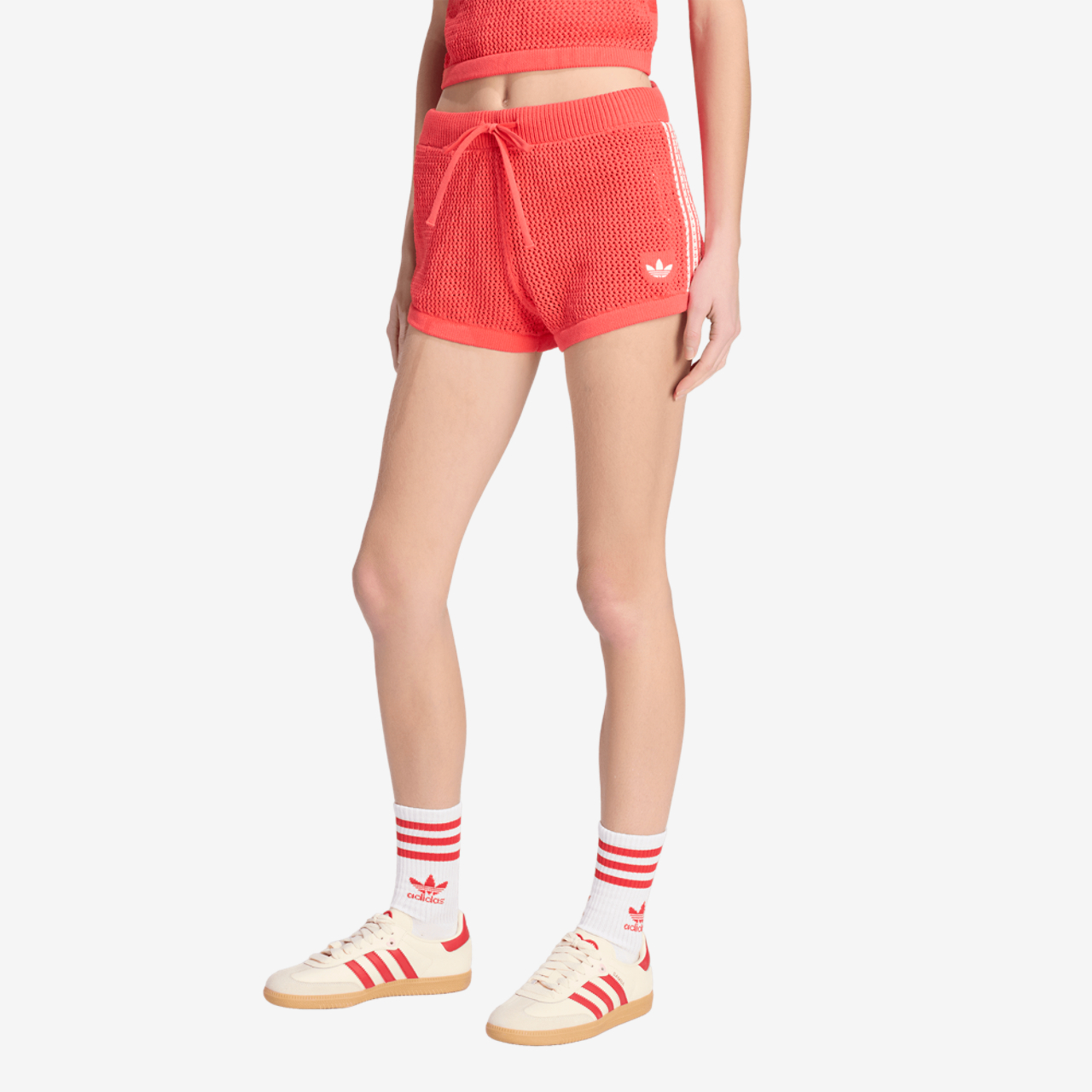 adidas Originals Knitted Crochet Shorts Image 1 of 6. Tap to open photo gallery.