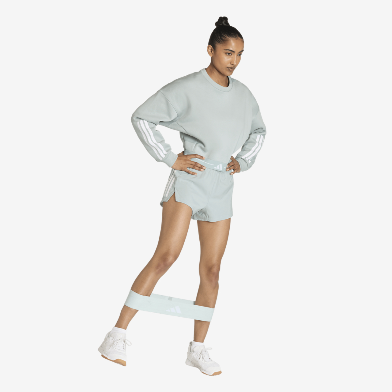 adidas Hyperglam 3 Stripe Training Cropped Crew Sweater Image 3 of 6. Tap to open photo gallery.