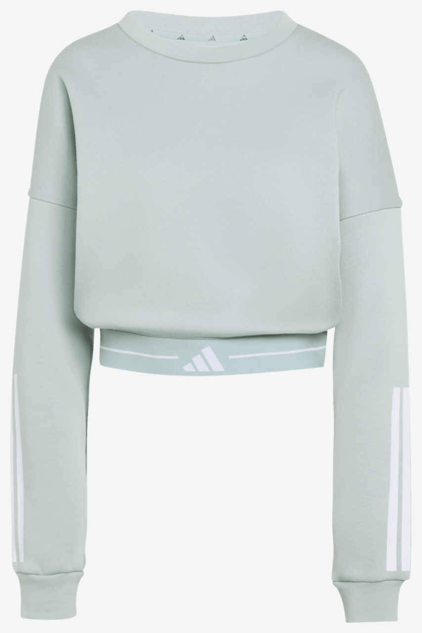 adidas Hyperglam 3 Stripe Training Cropped Crew Sweater Image 6 of 6. Tap to open photo gallery.