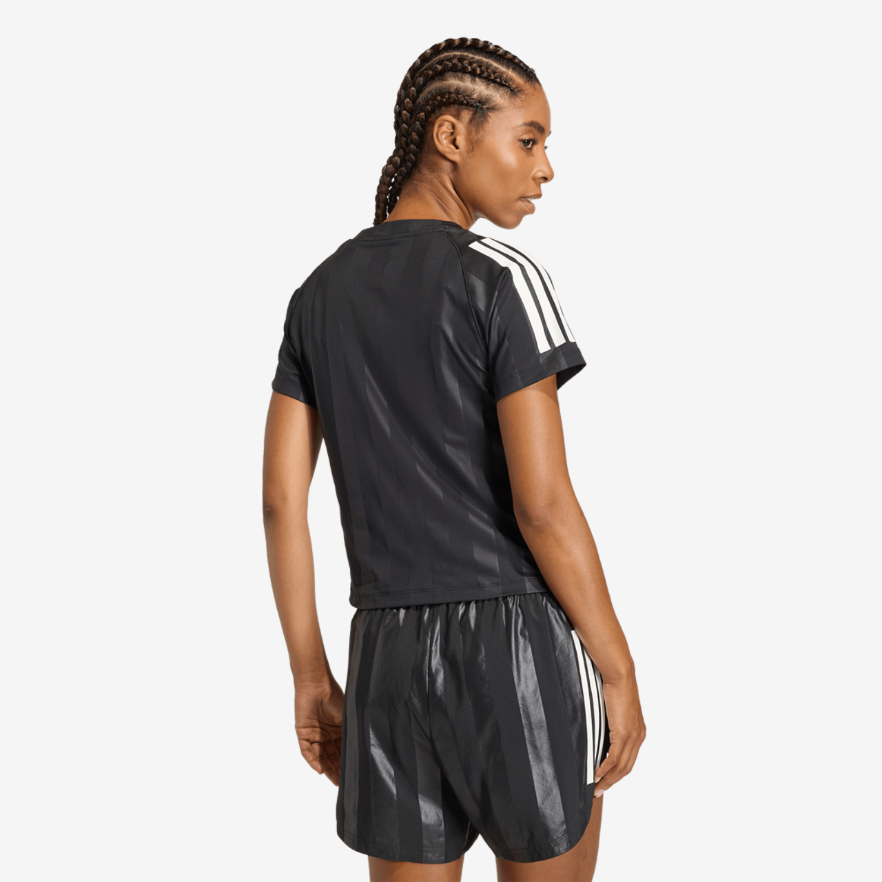 adidas Hyperglam 3-Stripes Emboss Training T-Shirt Image 2 of 6. Tap to open photo gallery.