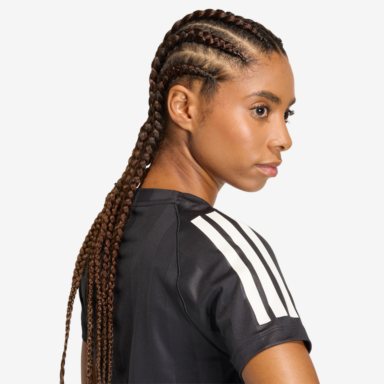 adidas Hyperglam 3-Stripes Emboss Training T-Shirt Image 4 of 6. Tap to open photo gallery.